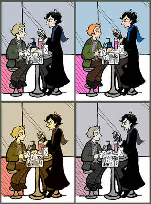 Sherlock and John Eating by elina-elsu Sherlock and John Eating by elina-elsu