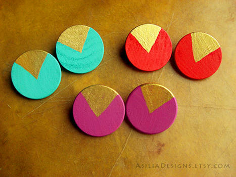 Wooden Handpainted Turquoise Coral Purple Earrings