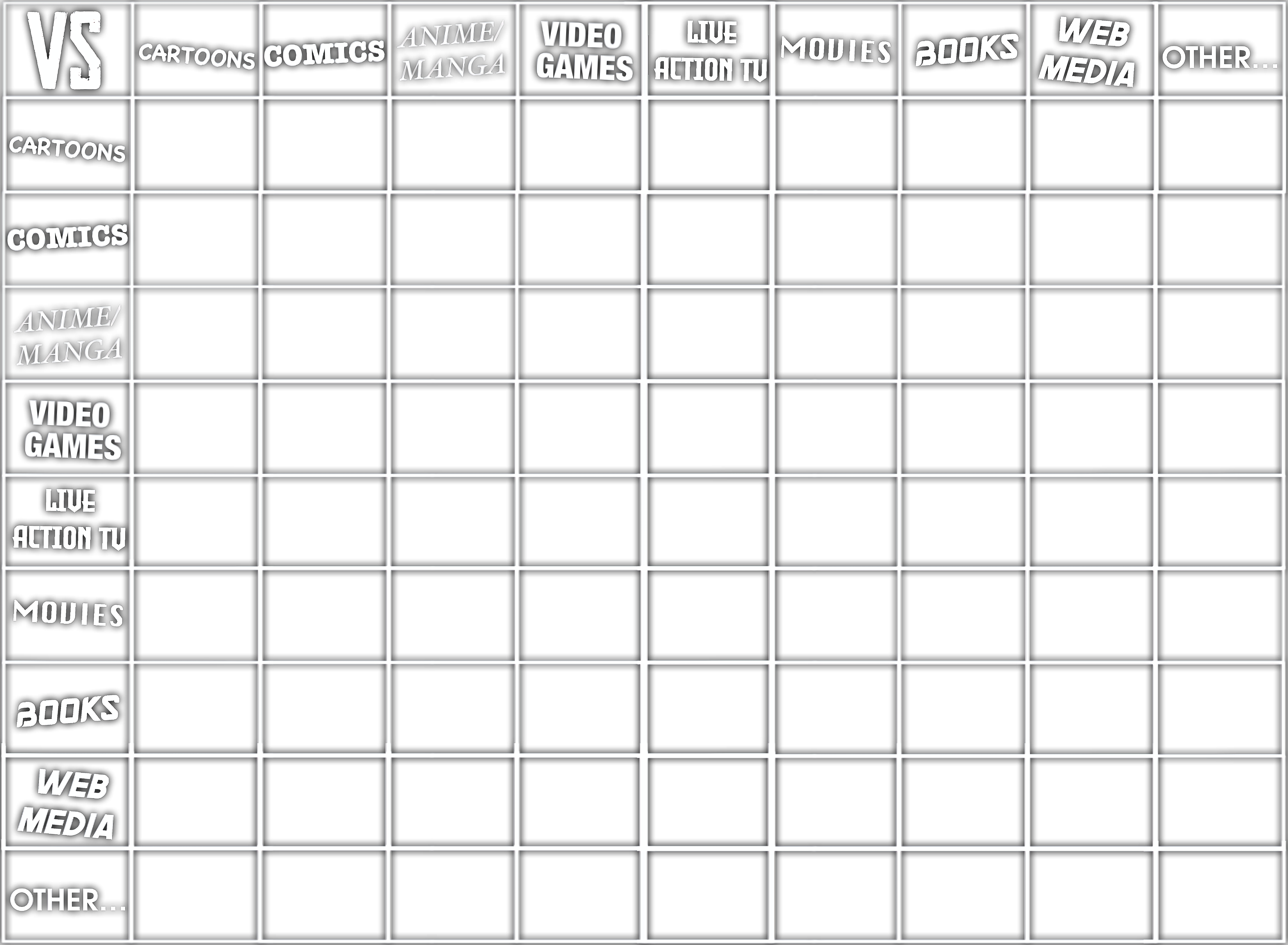 Matching Grid Example Giant Matchup Chart Grid looking ahh template by IncinaNeverDies on ...