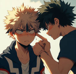 Deku giving Bakugo a wet Willy