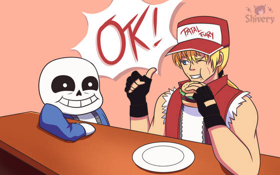 Terry and Sans at Grillby's