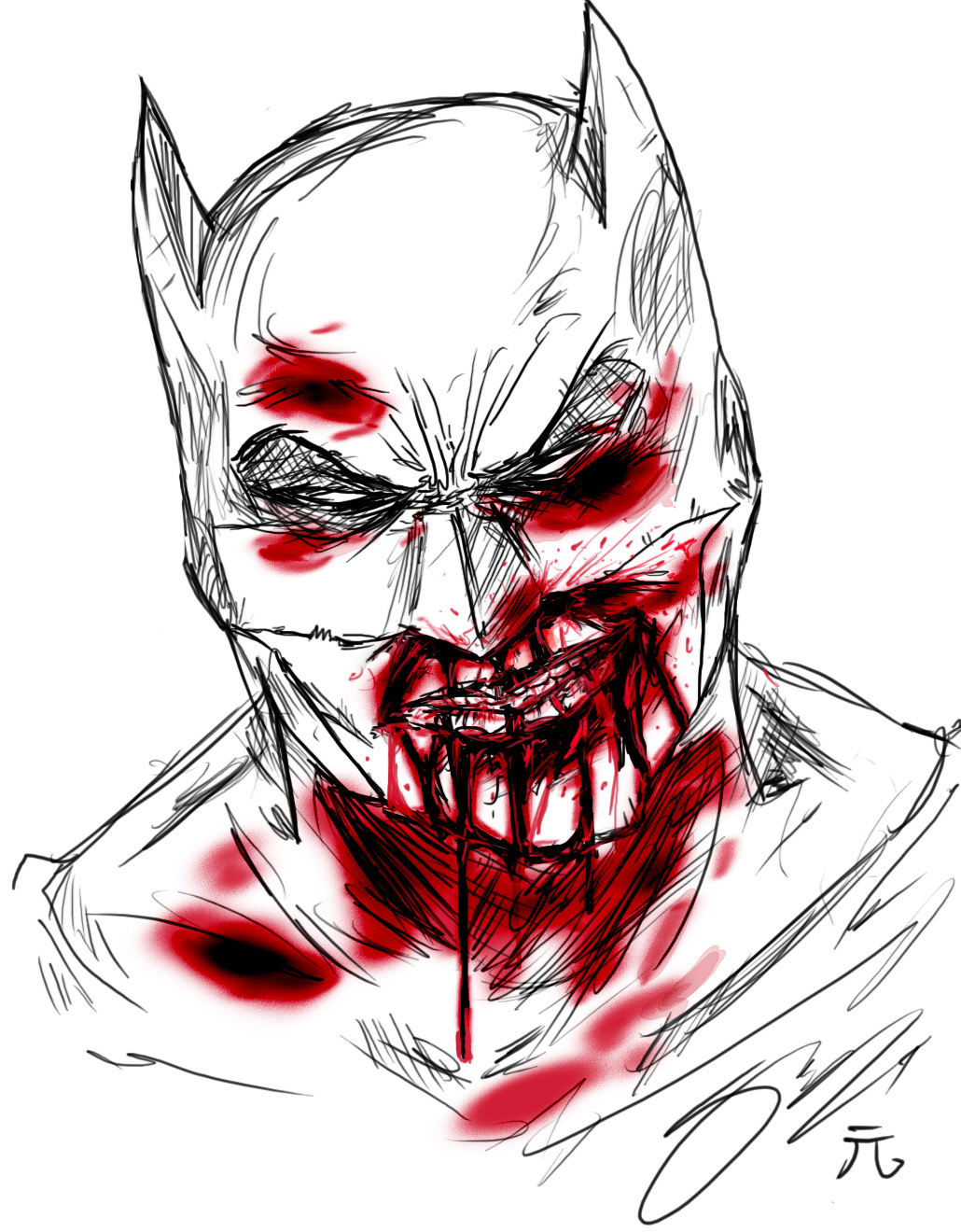 Batman bleeding with a grin by gentatsu9 on DeviantArt