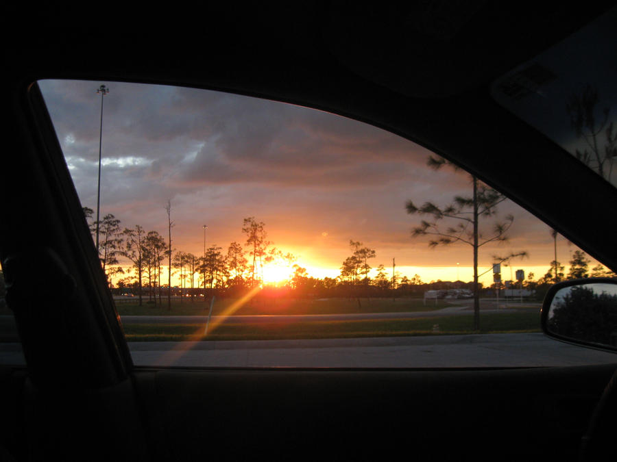 Sunset View Through A Car Window
