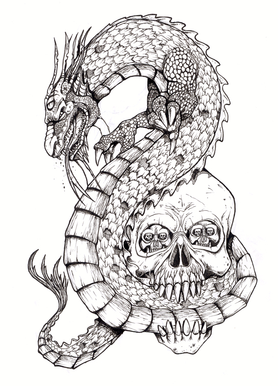 Chinese Dragon And Skull