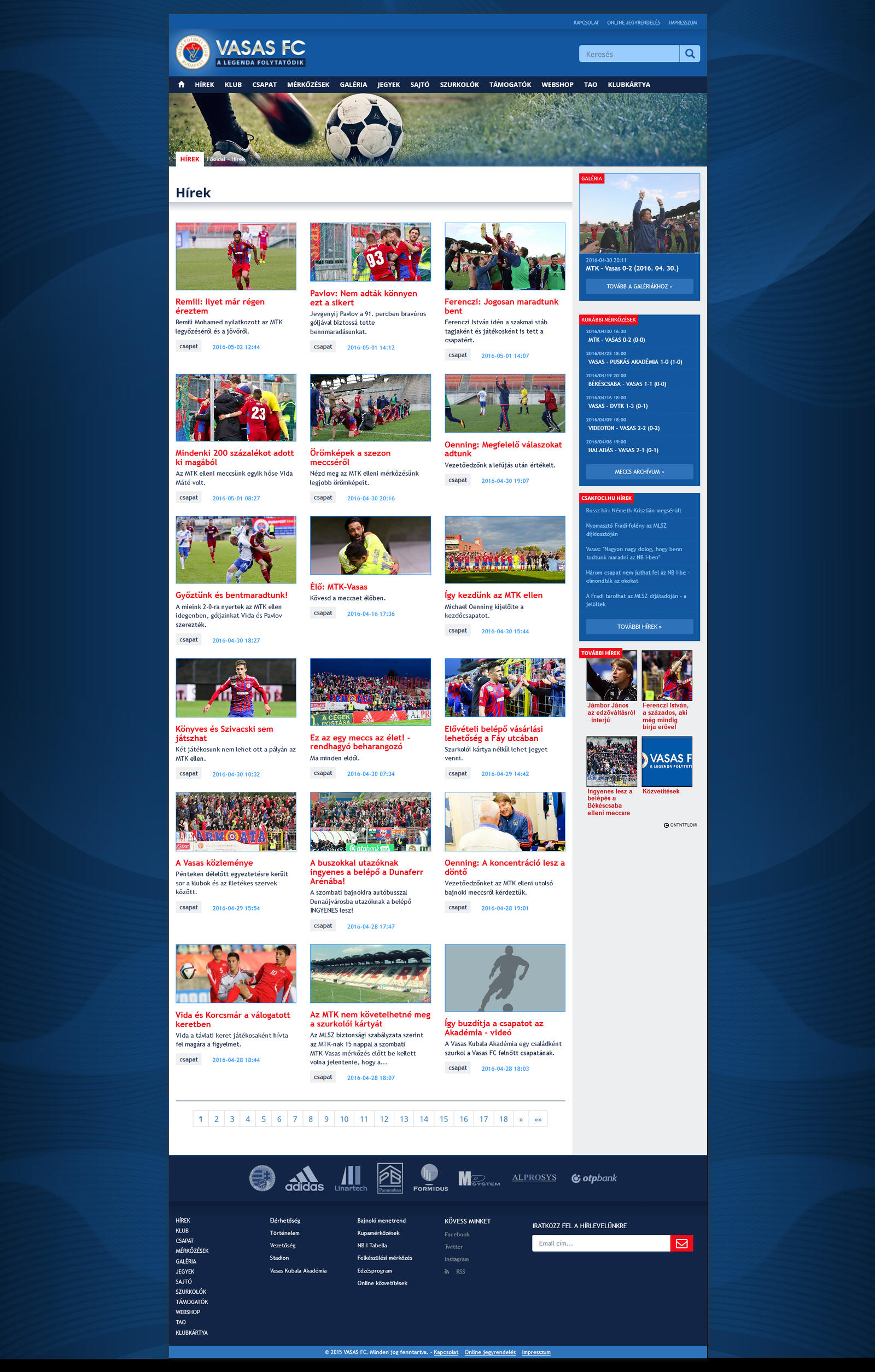 Vasas FC site subsites design