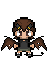 GIF sprite of impulseSV's Hermitcraft character bouncing up and down in place, occasionally blinking. He has large brown wings, small horns, and a tail that give him a classic demon appearance.