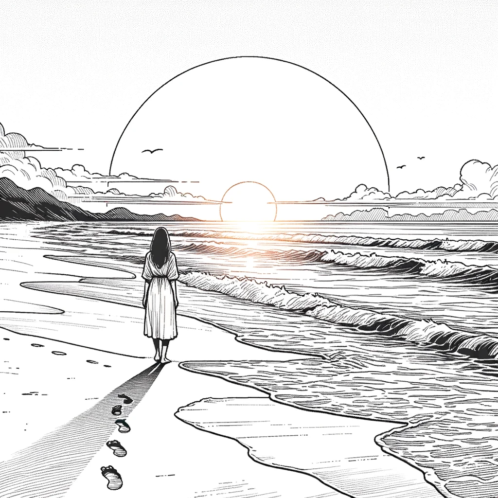 AI assistant Ayana: beach sunset (line art) by holonaut64 on DeviantArt