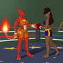 Sunny vs Deborah - tapping the gloves.