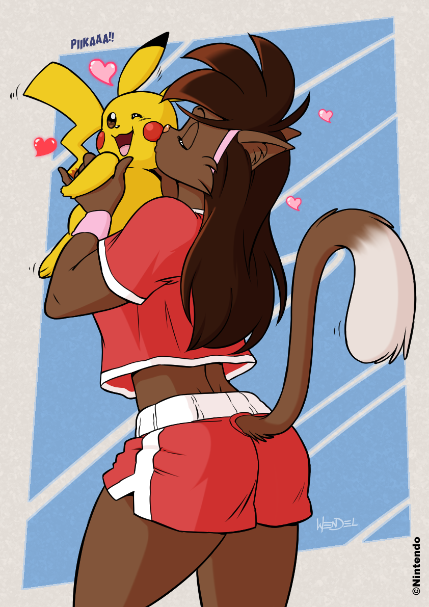 Deborah kissing Pikachu.