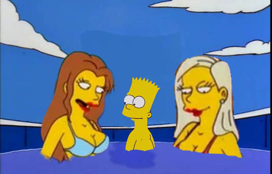 Bart with bikini beauties in pool