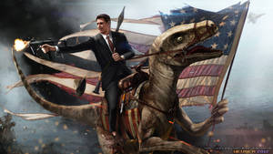 Ronald Reagan Riding a Velociraptor