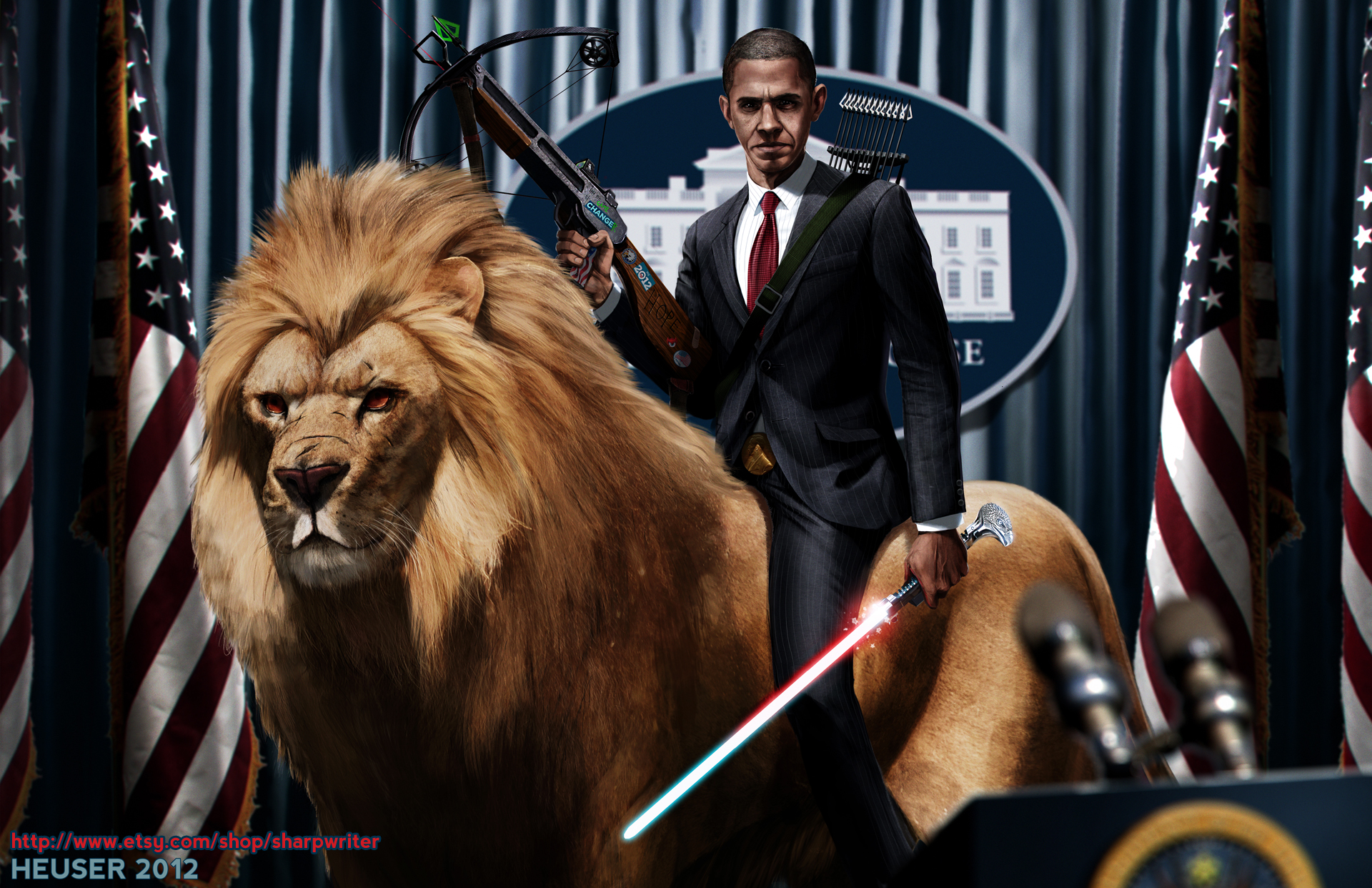 Obama Riding a lion