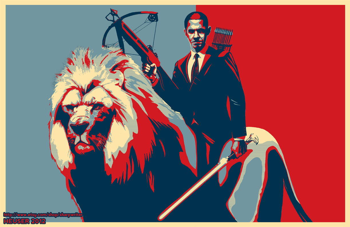 Obama Riding a Lion Poster