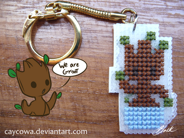 GotG - Chibi Baby Groot cross stitch keychain