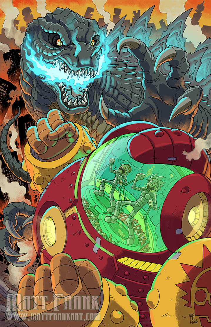 Rick and Morty vs Godzilla FCBD print by KaijuSamurai