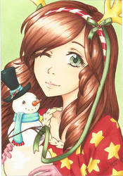 Girl with Snowman in Color