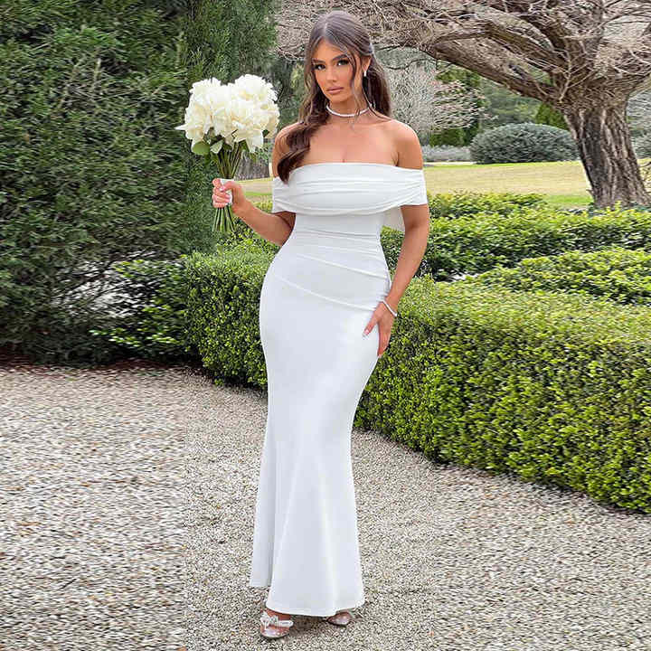 white dress to wedding Satin wedding dress slit | Plain white dress wedding