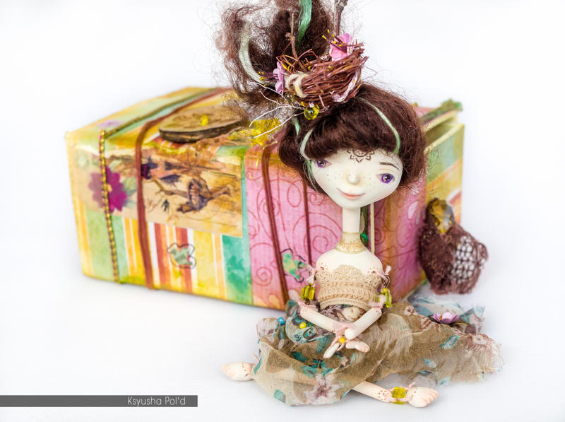 Handmade doll The spirit of spring in matchbox