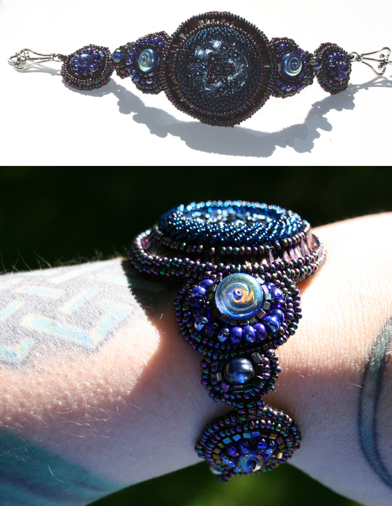 Blue Button Embroidrd Bracelet