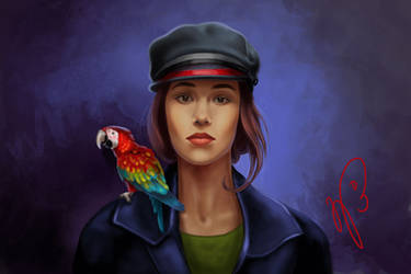 Girl with a parrot