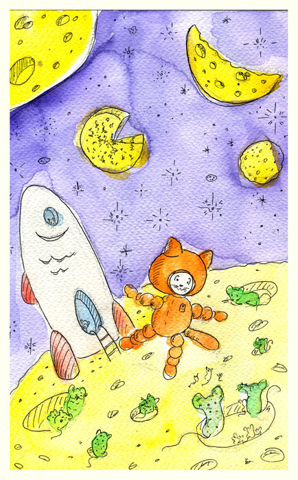 Space, cheese, cat and mice