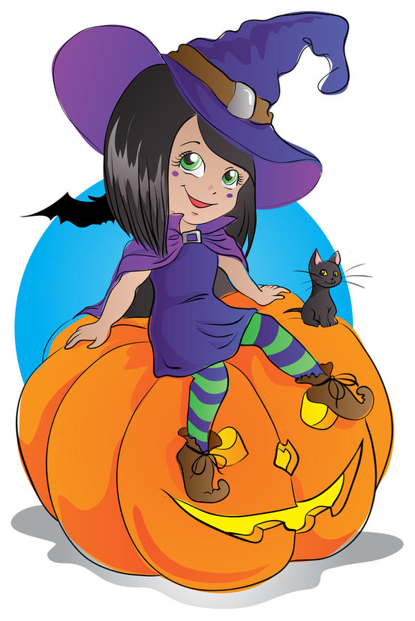 Witch on pumpkin vector