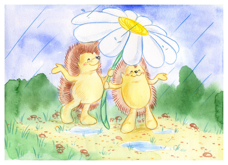 Hedgehogs with umbrella