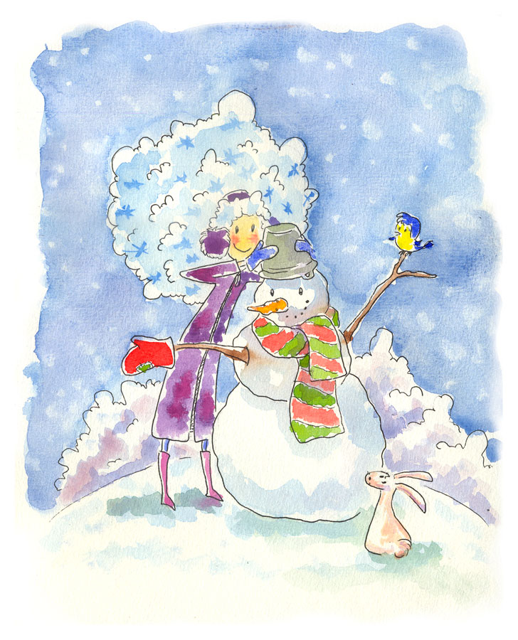 Winter girl and snowman