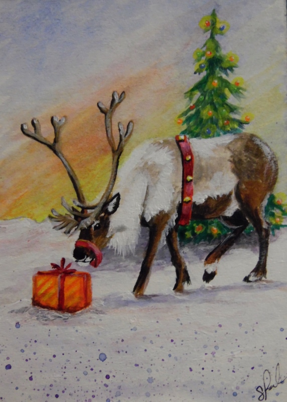 ACEO Santa's Reindeer#2 DANCER