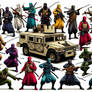 Ninja soldiers with various weapons