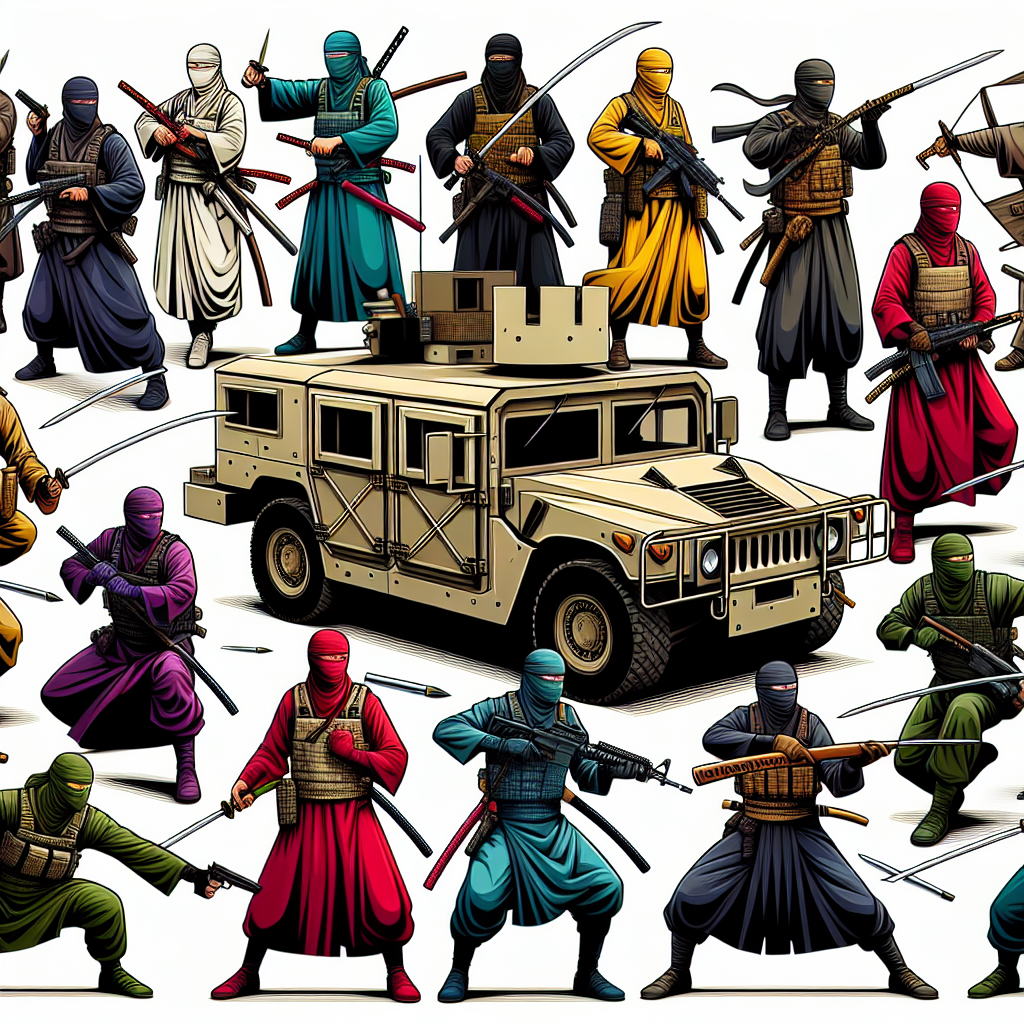 Ninja soldiers with various weapons