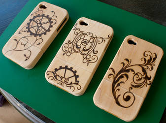 Steampunk Wood Phone Cases WIP by CrystalKittyCat