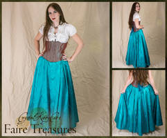 Teal Pintuck Taffeta Renaissance Skirt