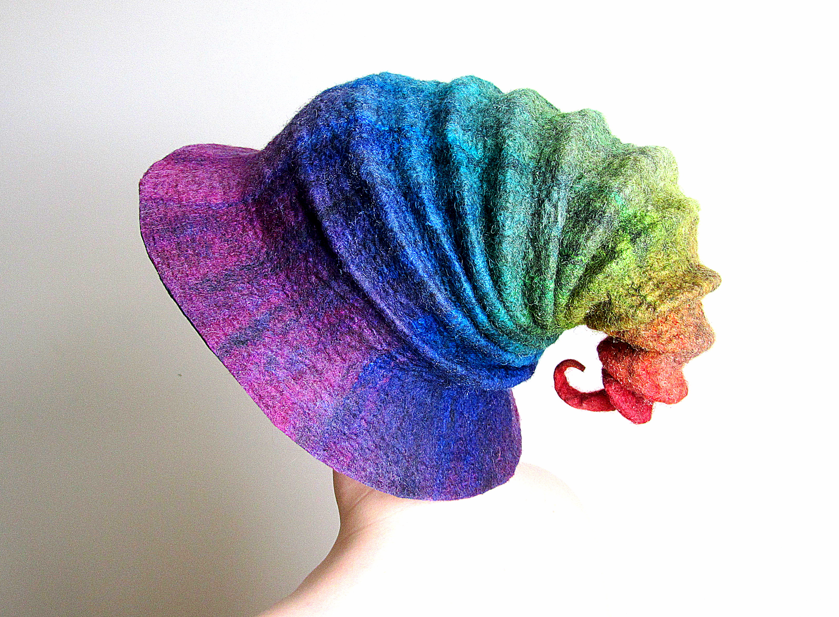 Felted Wizard Hat Rainbow Purple to Red