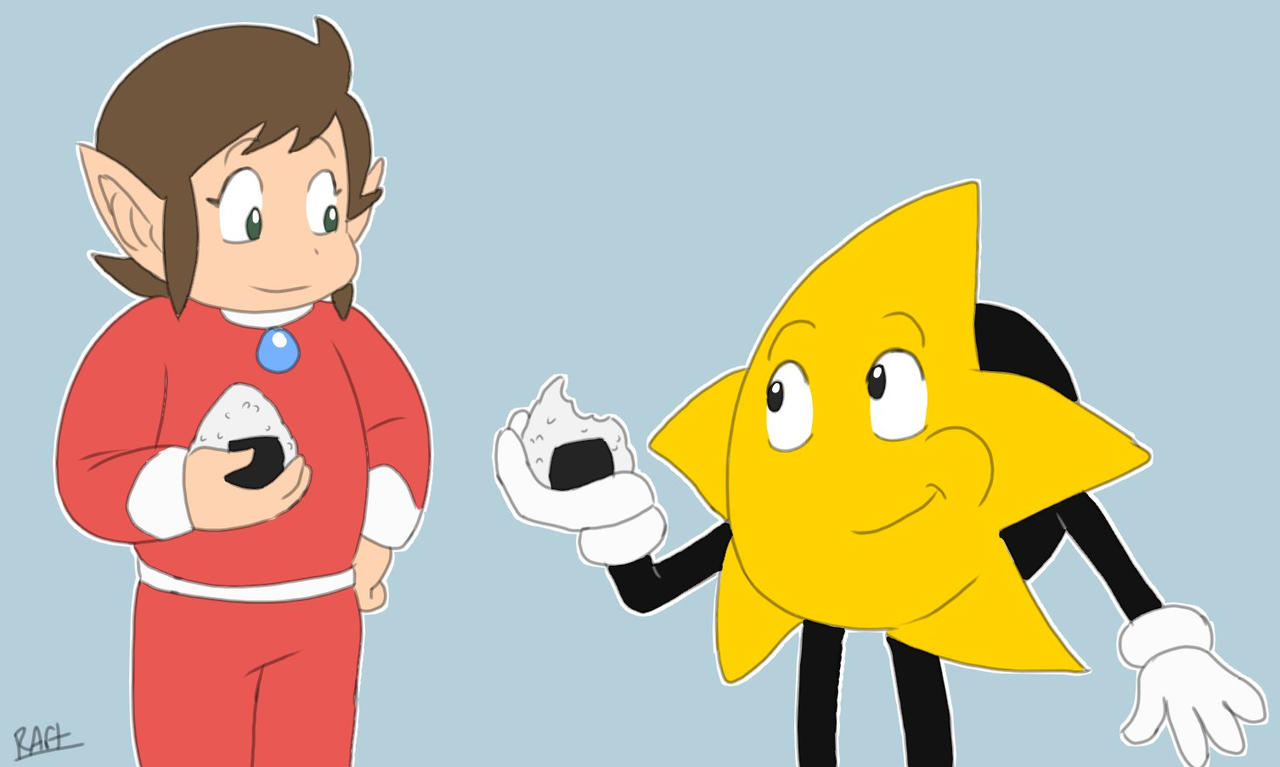 Alex and Ristar having rice balls (suggestion #7)