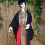 BJD kimono, Black Formal Furisode with Phoenix