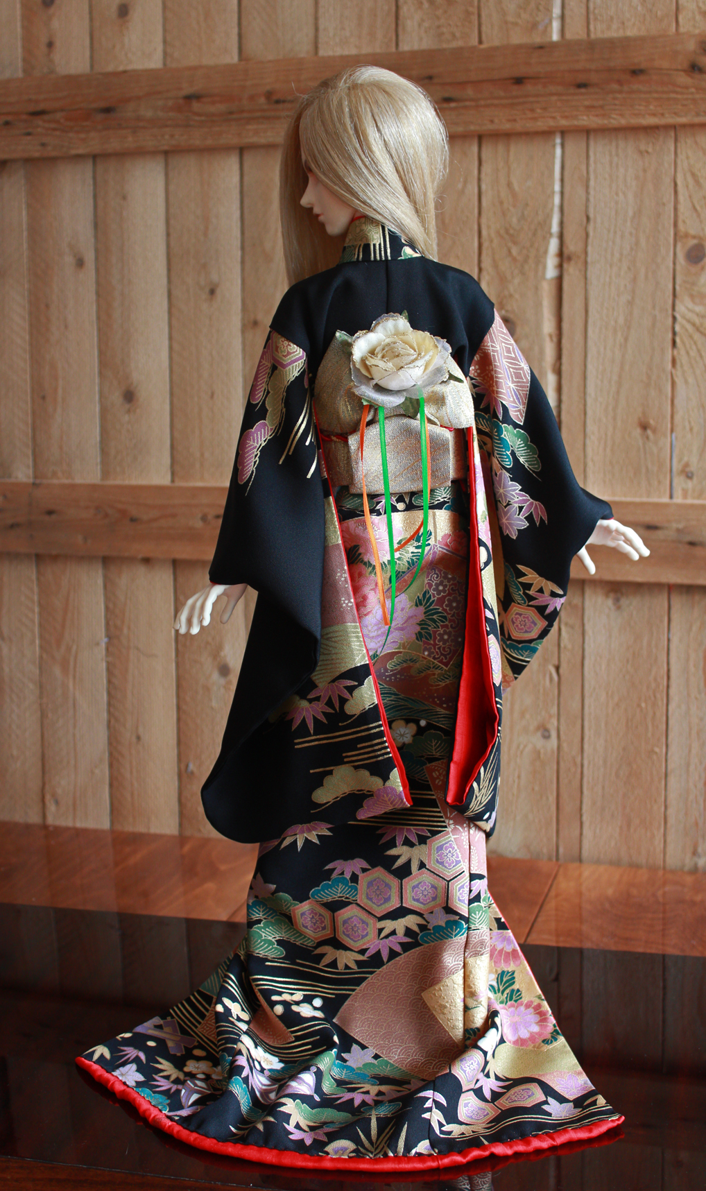 BJD kimono, Black Formal Furisode with Sensu 2