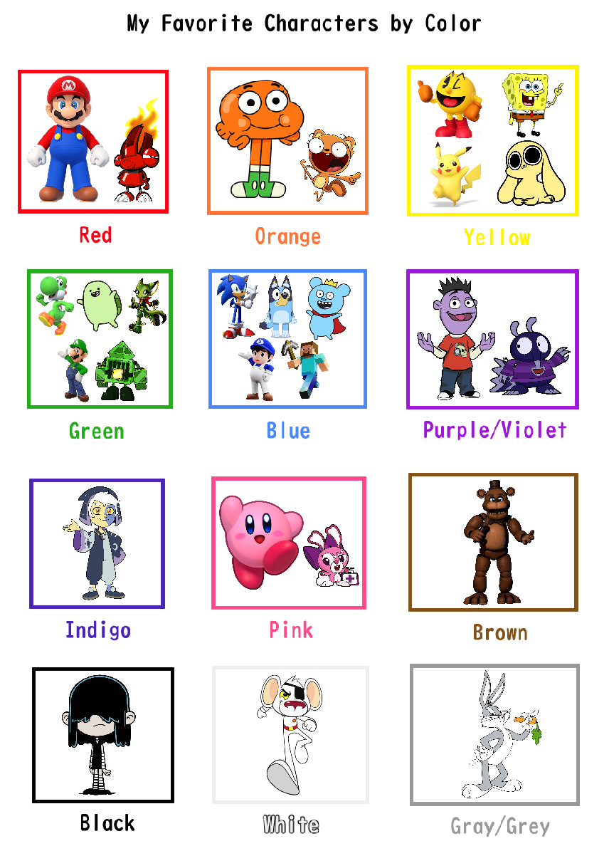 All Characters Color My Favorite Characters by Color by MrMickeytronic on DeviantArt