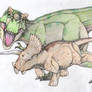 T. rex chasing Triceratops