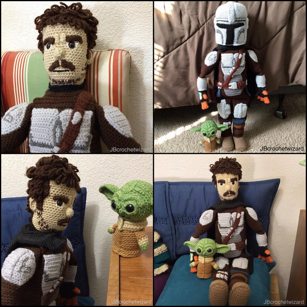 The Mandalorian and Grogu crochet dolls