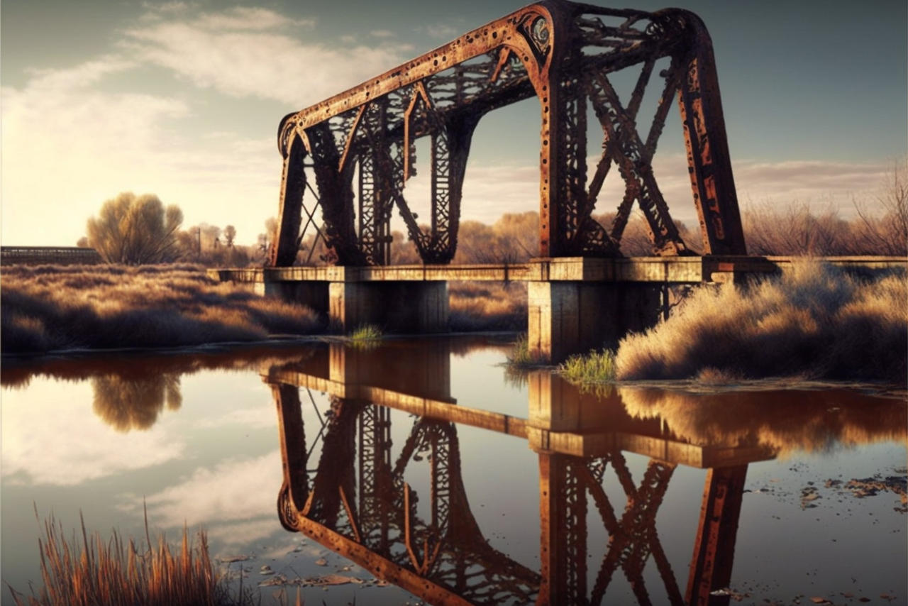 A steel girder truss bridge over a river rusting.. by zh84 on DeviantArt