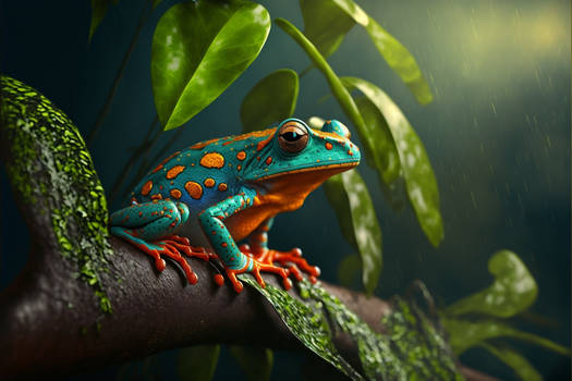 A brightly coloured very poisonous tree frog