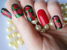 Hand Painted Rose Manicure