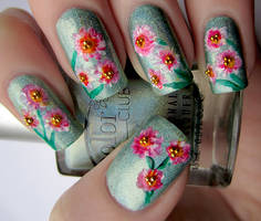 Spring Flowers Hand Painted Nail Art