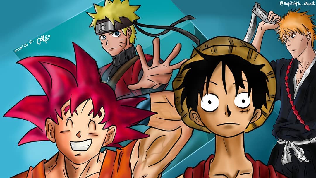 Naruto Luffy e Ichigo homenagiando Goku by Eijinet on DeviantArt
