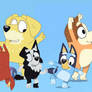 Bluey, Bingo, Bandit, Chilli, Pat, Mackenzie and Rusty dancing together