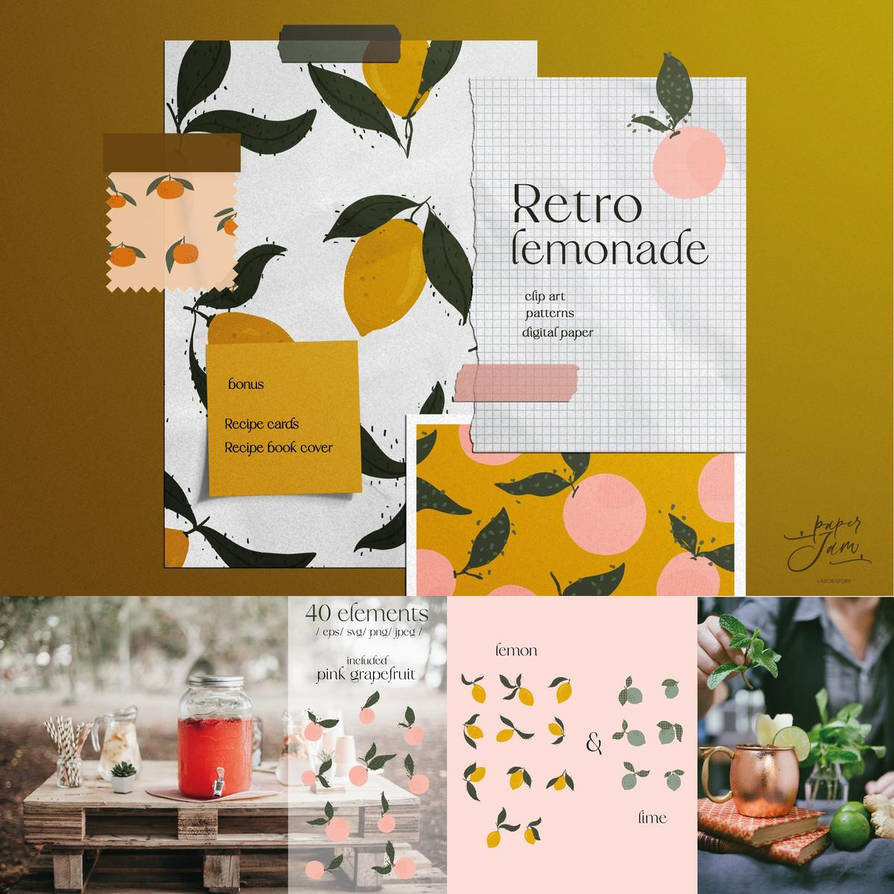 Retro lemonade Fruit patterns by heableye on DeviantArt