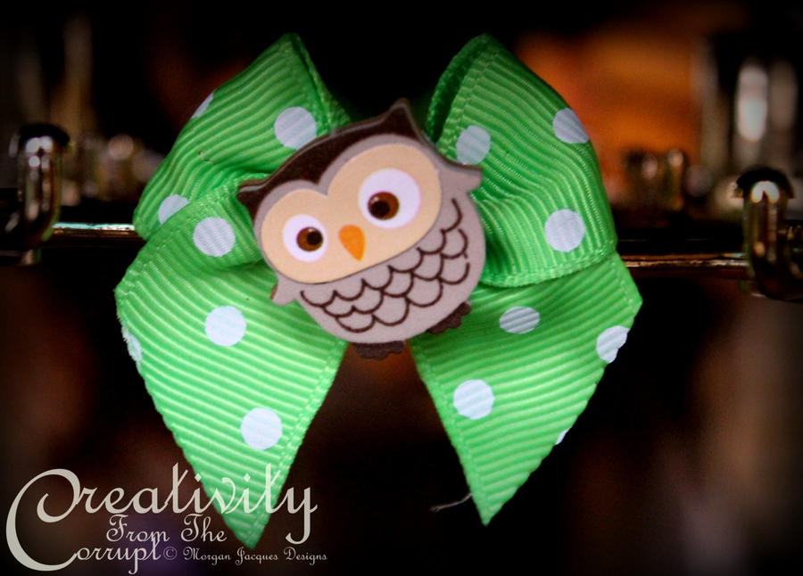 Hooty Owl Green Polka Dot Bow