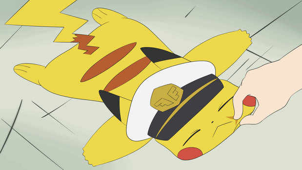 Flattened Captain Pikachu peeling off gif