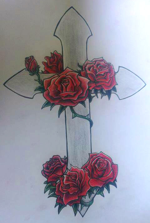 Roses and Cross Tattoo